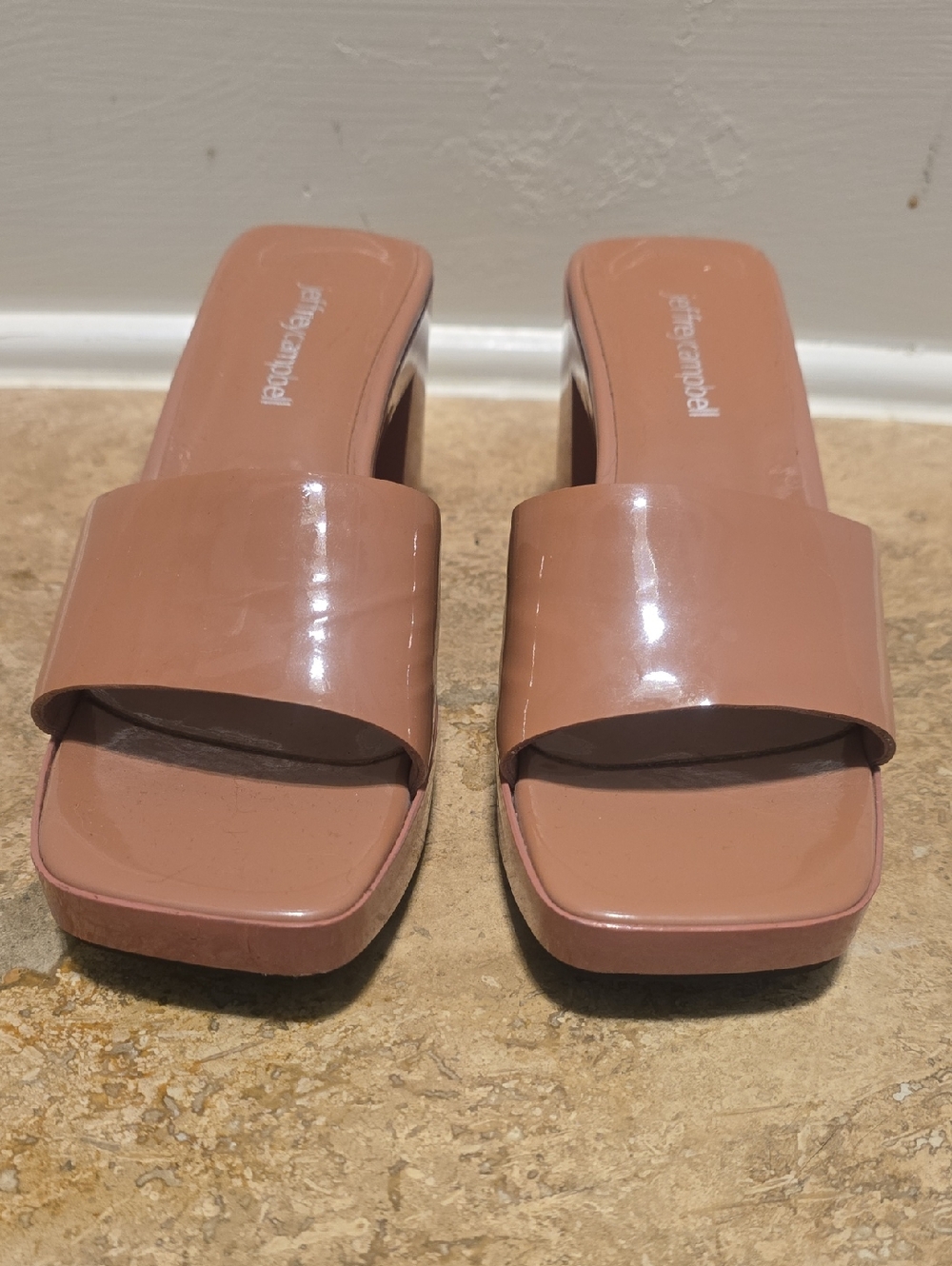 Jeffrey Campbell Blush Patent Square-Toe Slide Mules